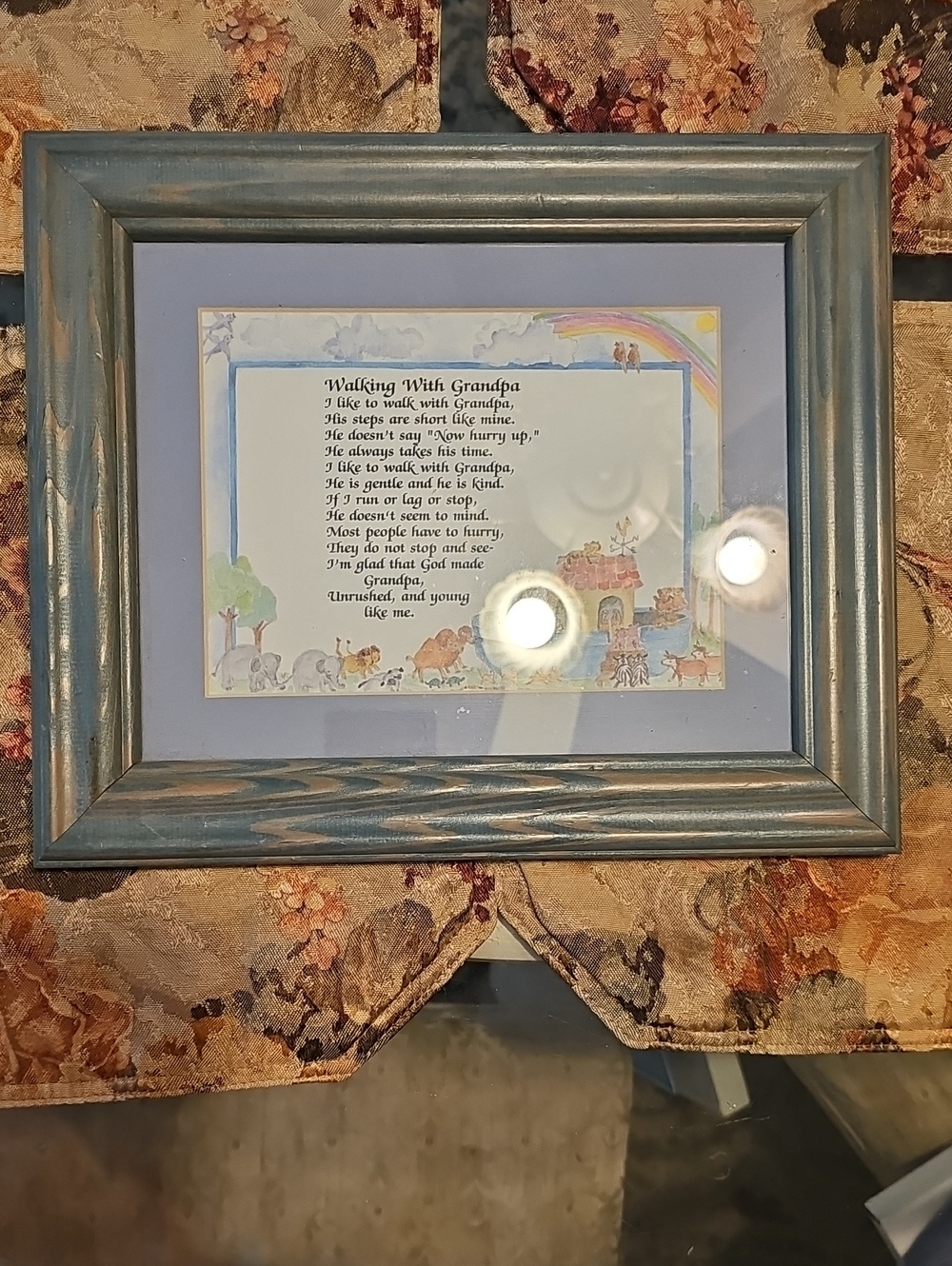 Blue Framed Wall Art with 'Walking With Grandpa' Poem